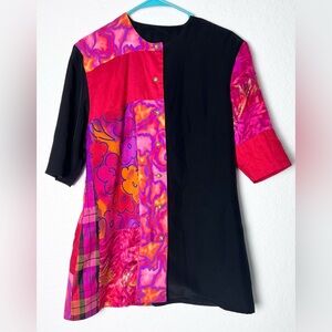 Maggie Shepherd Vintage Floral Top Size Small Pink Red Satin Short Sleeve